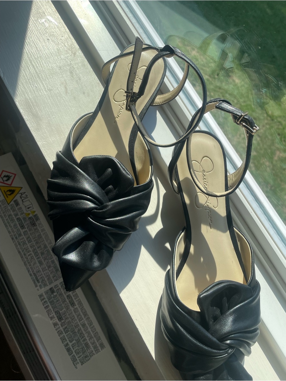 Jessica Simpson Black Pointed Knot Ankle-Strap Flats - Picture 2 of 2